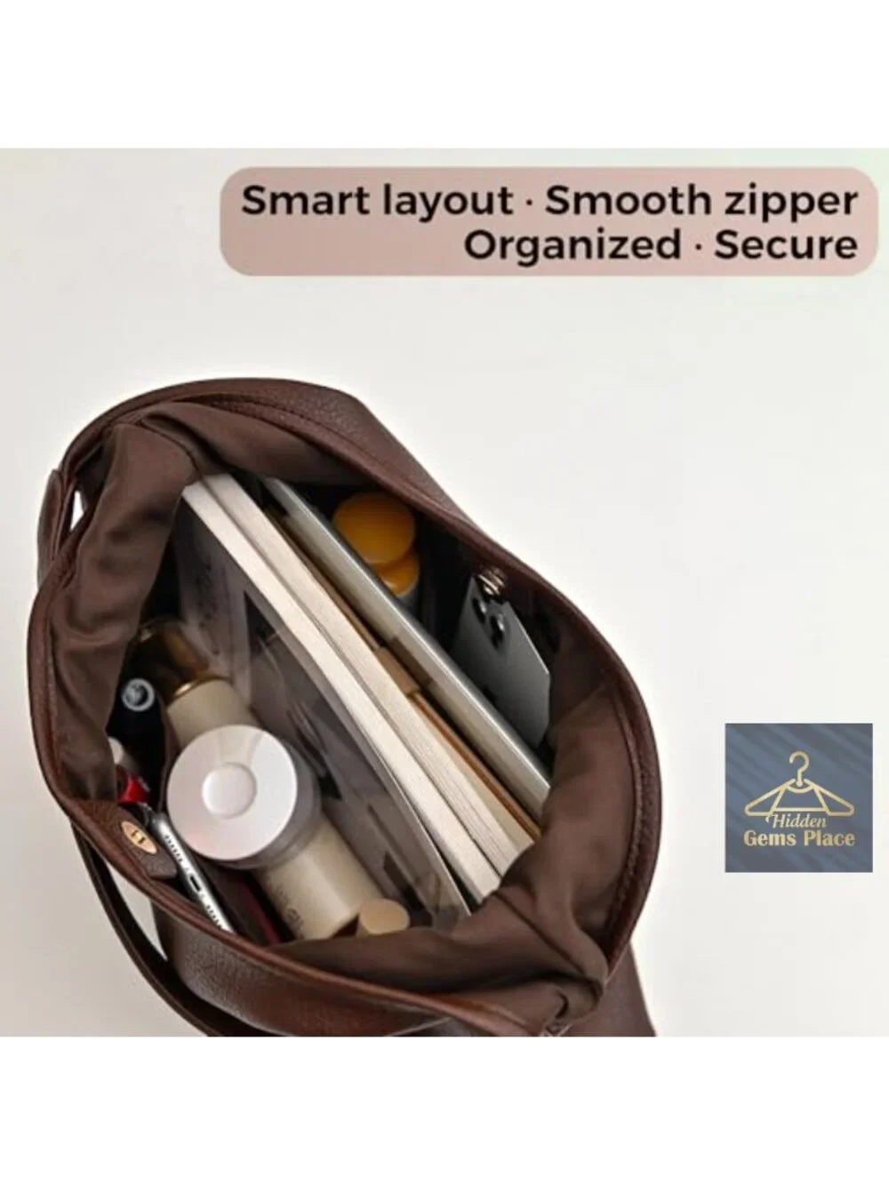 Vegan Leather Slouchy Hobo Bag with Zip Pouch and Key Leash